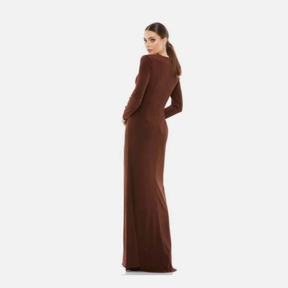leena for Mac Duggal Keyhole Draped Gown Chocolate Brown Elegant Gown Women’s 10 - Picture 2 of 16